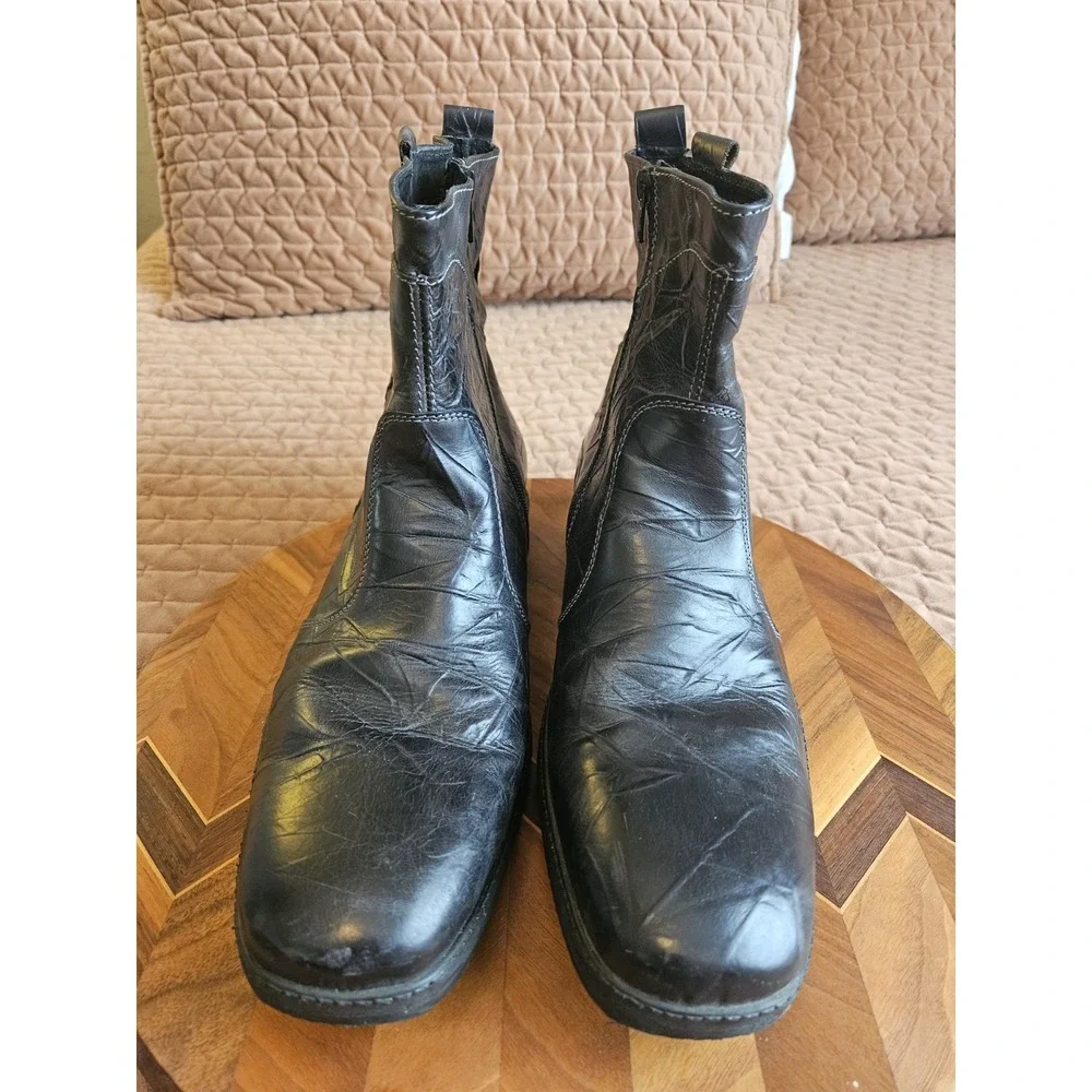 ALDO Men's Black Crinkled Leather Side Zip Dress Boots With Pull Tabs, Size 45